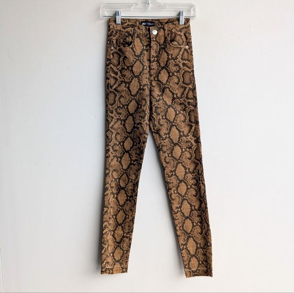 Zara Snake Print Women Skinny Jeans - Brown - Picture 2 of 6